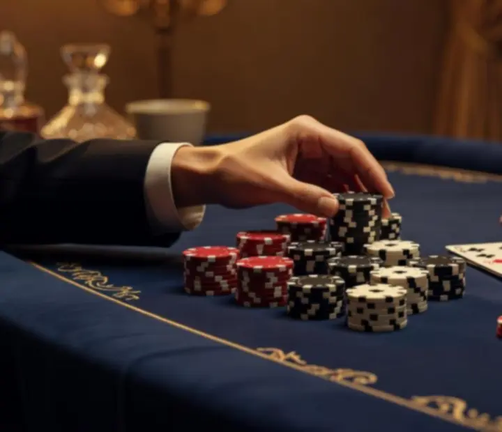 Elegancka atmosfera pokerowego wieczoru z oświetleniem i stołami