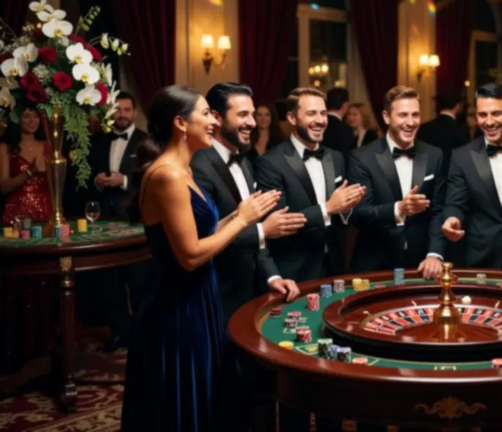 Goście uśmiechający się przy stołach casino podczas eventu BUILDING PROFESSIONAL COMPANY BYDLINO II
